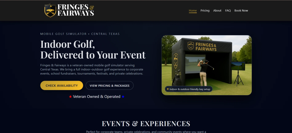Fringes and Fairways mobile golf simulator website optimized by Brockway Web Solutions