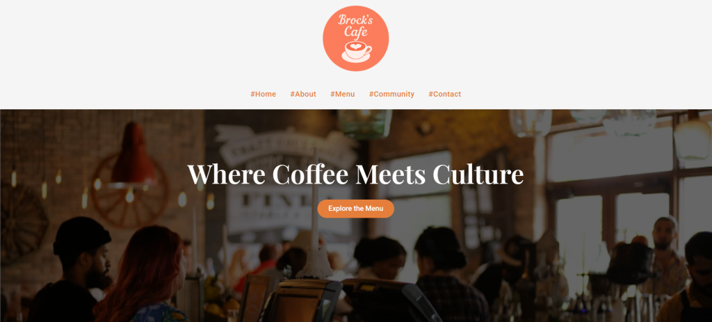 Cafe website demo designed by Brockway Web Solutions featuring a modern coffee shop layout